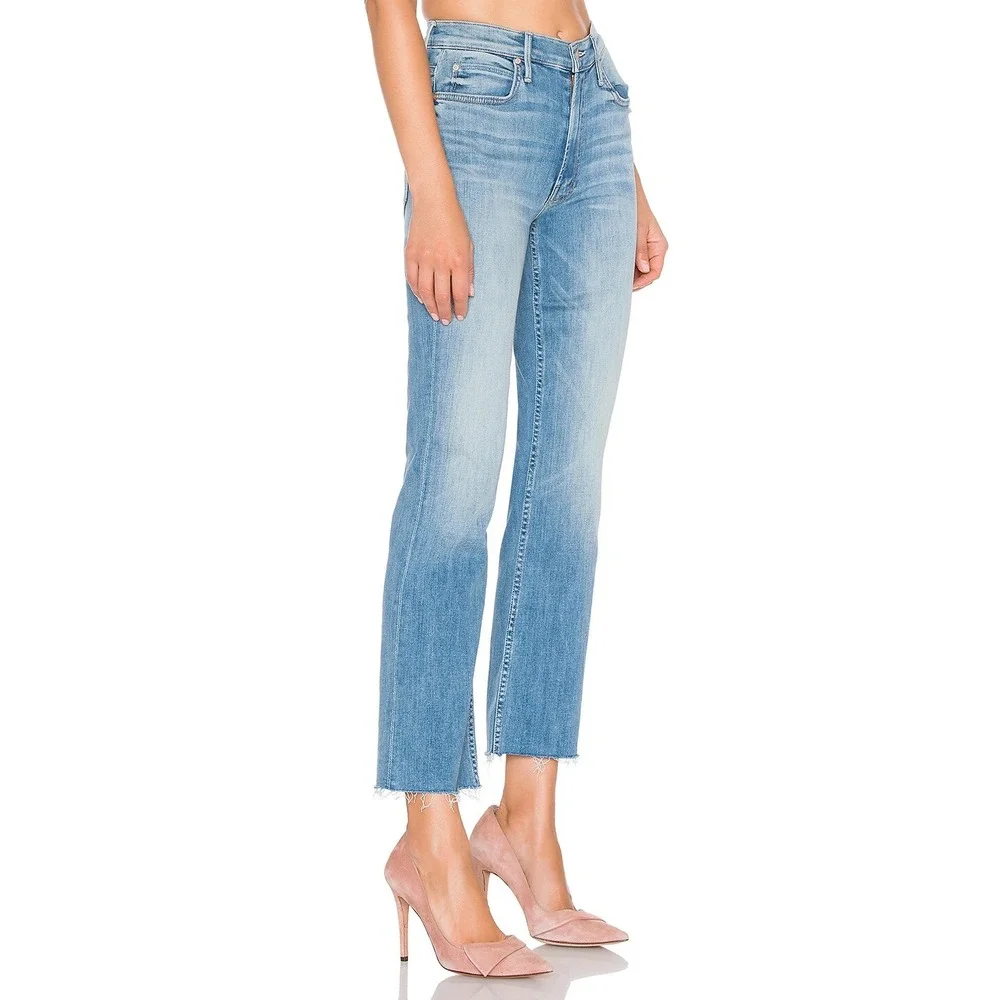 MOTHER Dutchie Ankle Fray Straight Crop Jeans Lemonade Lies 25 $218